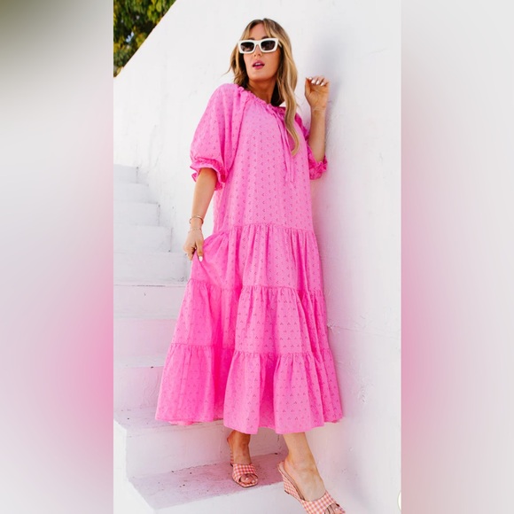 NWT Ivy City Co Pink Eyelet Maxi Dress - Picture 3 of 5